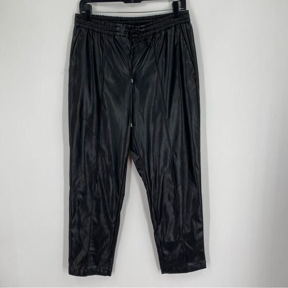 Nine West Women’s Elastic Waist Pull On Black Faux Leather Jogger Pants size M - Picture 1 of 3